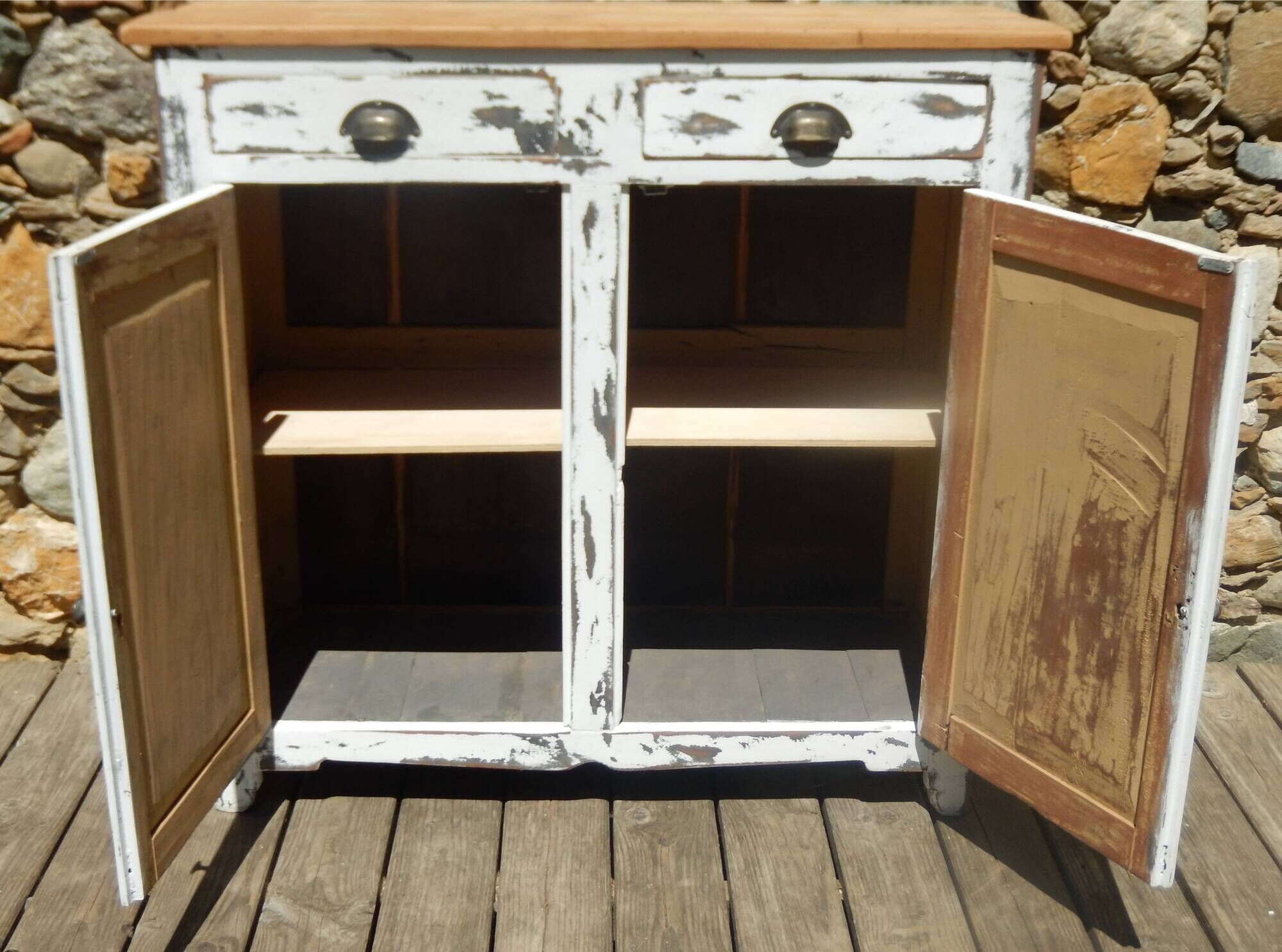 Old workshop furniture, professional piece, patinated Parisian sideboard.