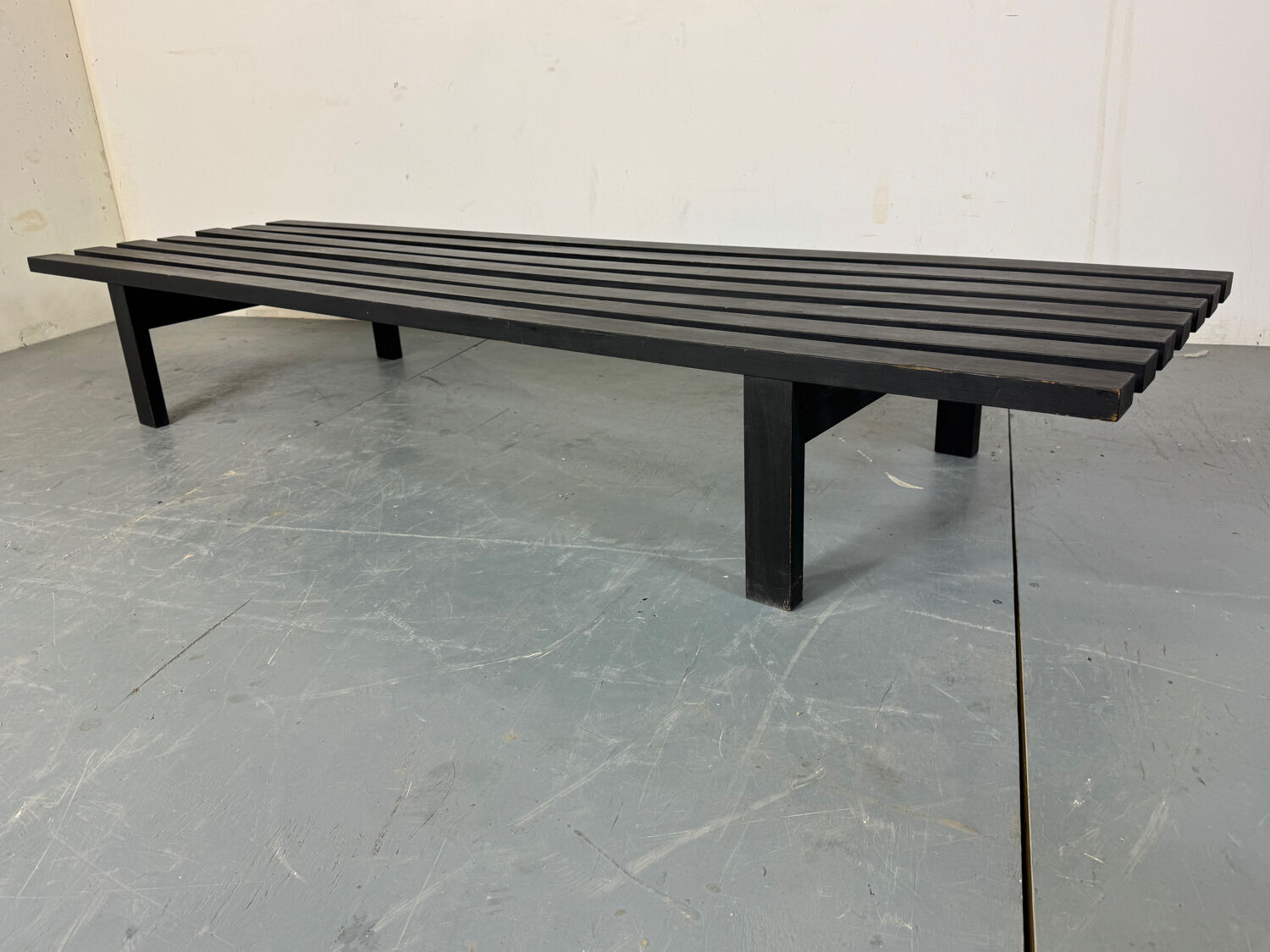 XL Vintage MCM Martin Visser black slat bench coffee table, 1960s