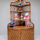 1960s vintage corner rattan bookshelf