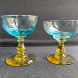 Glassware-crystallery of Portieux - 1 broc and 2 glasses - Napoleon III - Colored blown glass - G
