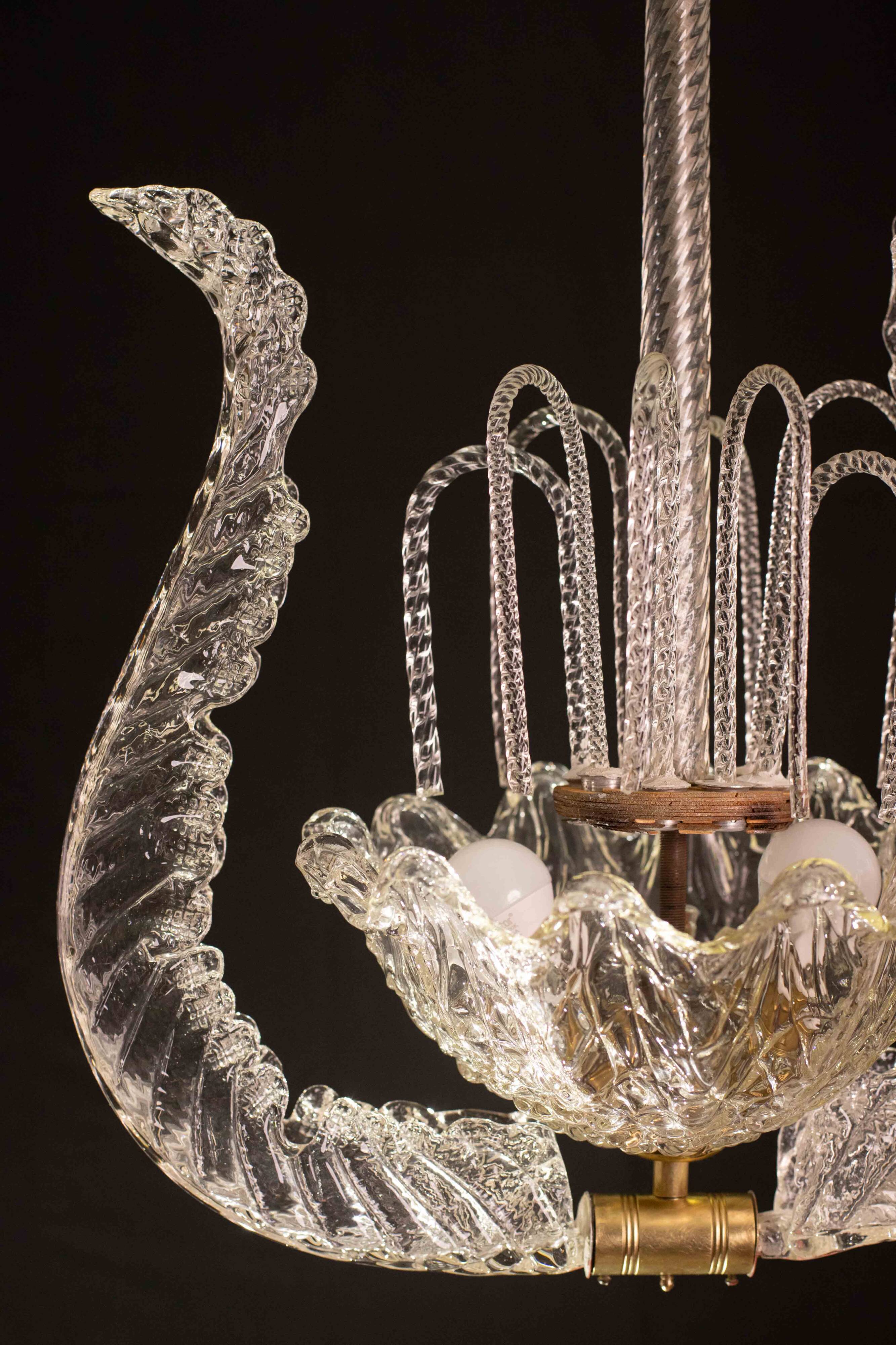 Set of 5 Art Decò Fountain Chandelier By Barovier e Toso, Murano Glass, 194