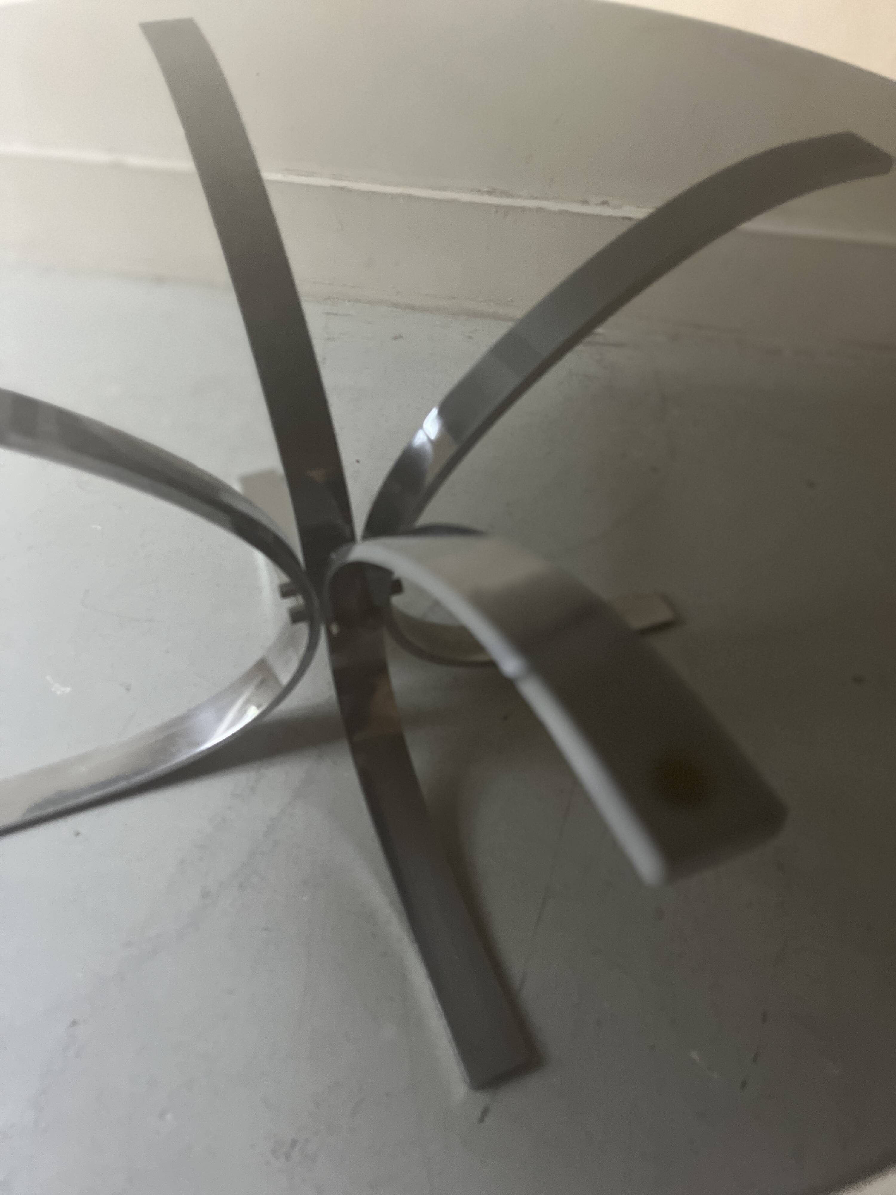 tulip coffee table in chromed metal and smoked glass, 1970s design