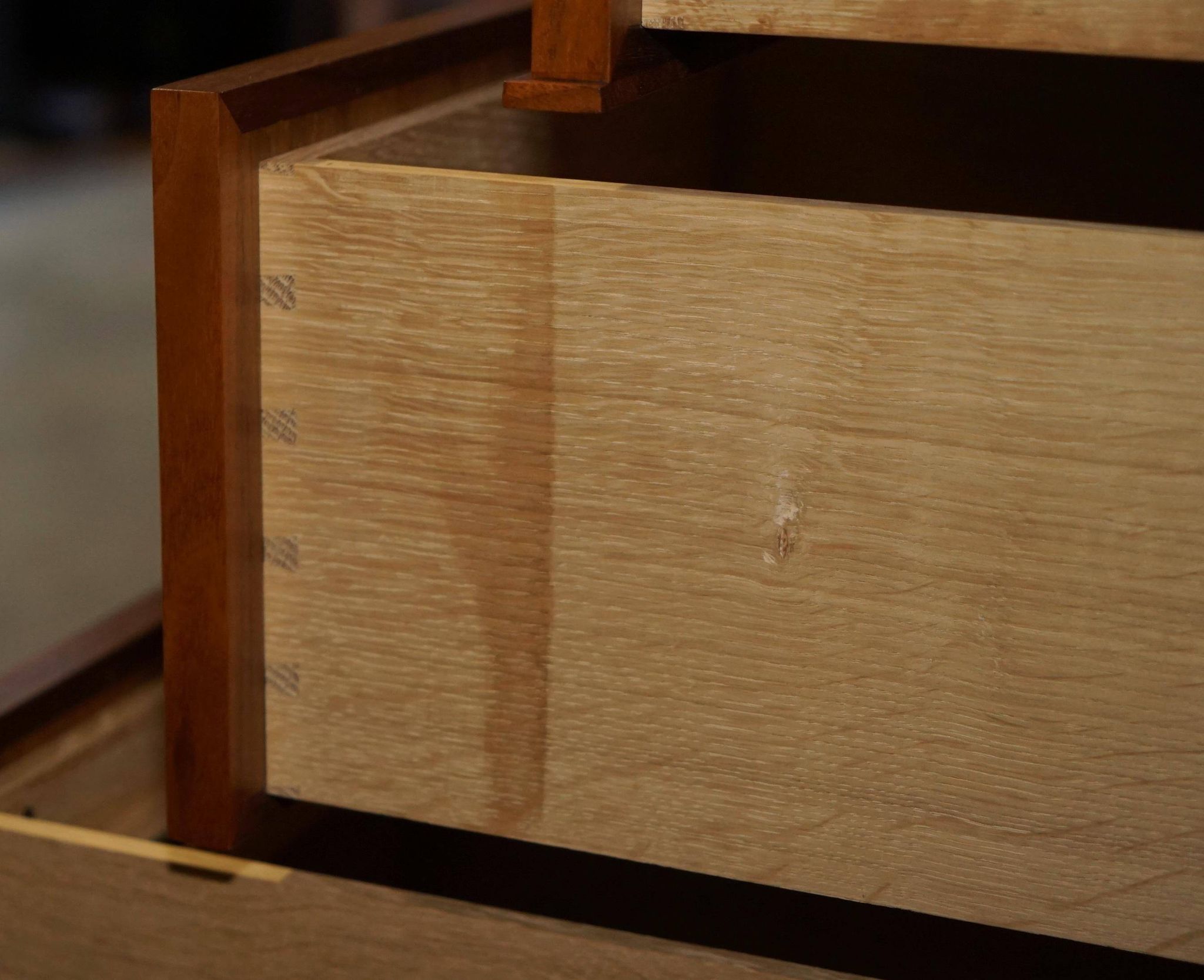 David Linley Burr walnut chest of drawers for light restoration.