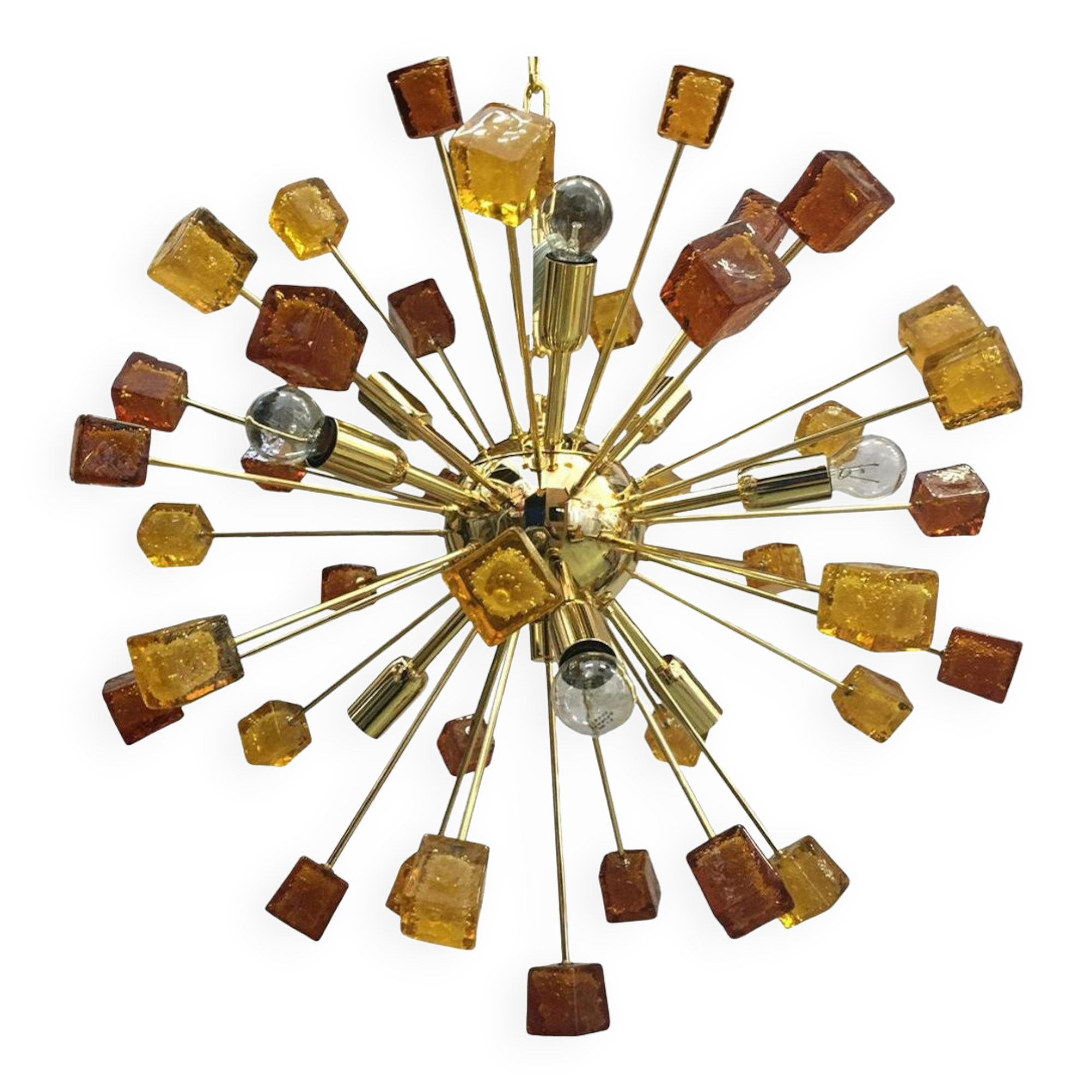 Light-amber and dark-amber cube murano glass sputnik chandelier by simoeng