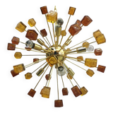 Light-amber and dark-amber cube murano glass sputnik chandelier by simoeng