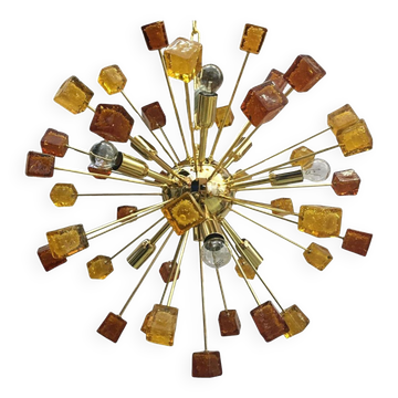 Light-amber and dark-amber cube murano glass sputnik chandelier by simoeng