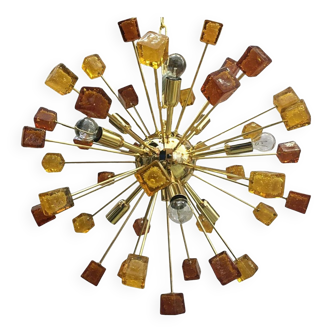 Light-amber and dark-amber cube murano glass sputnik chandelier by simoeng