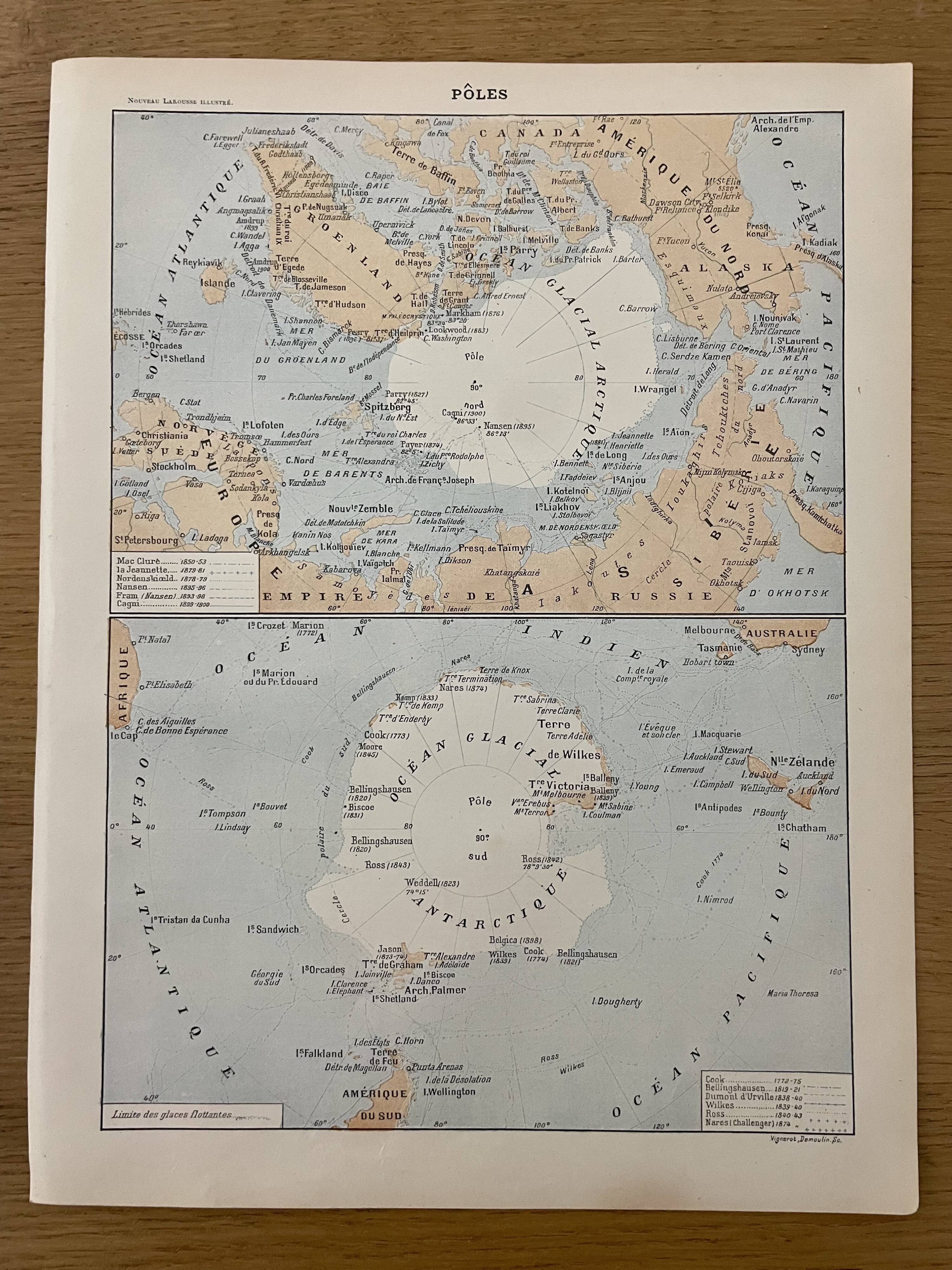 Lithograph map on the poles - 1900
