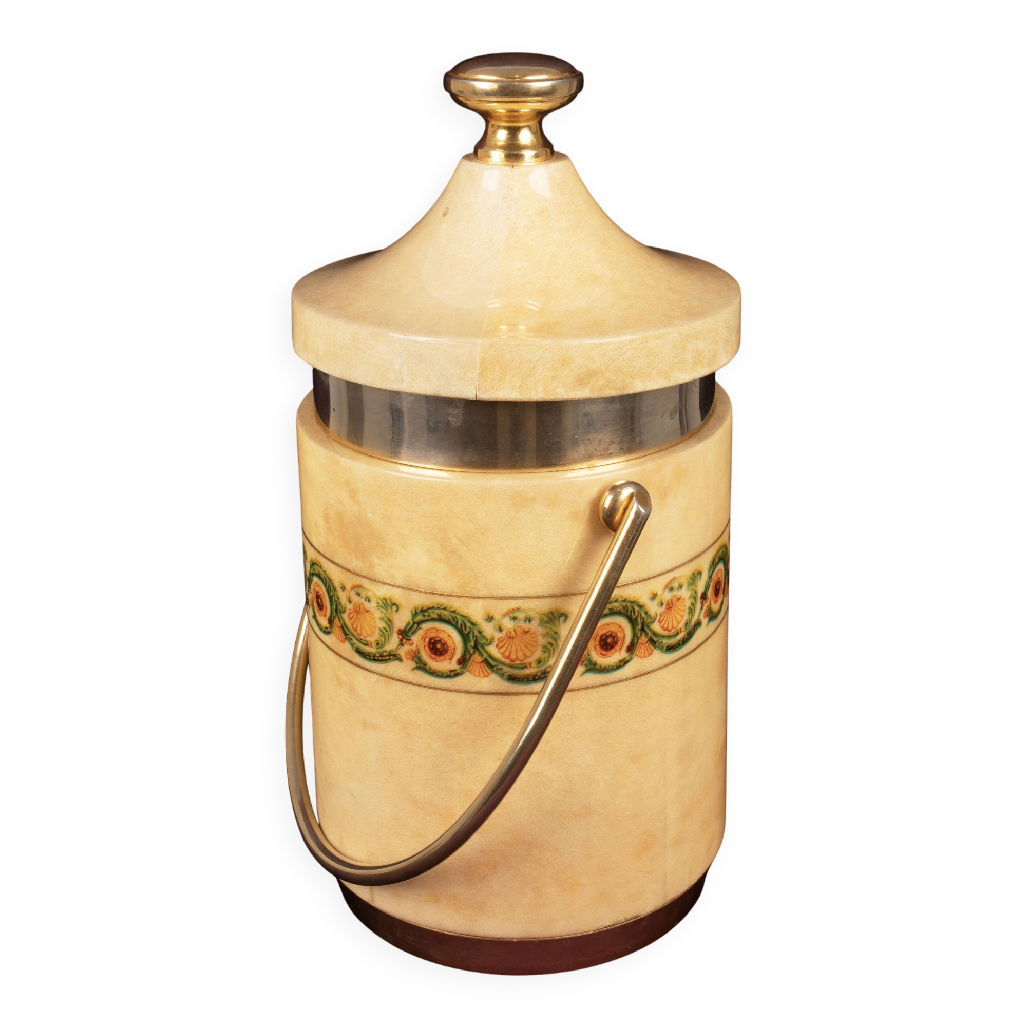 Aldo Tura Mod. 1225D Goatskin Parchment Ice Bucket / Thermos Italy 1970