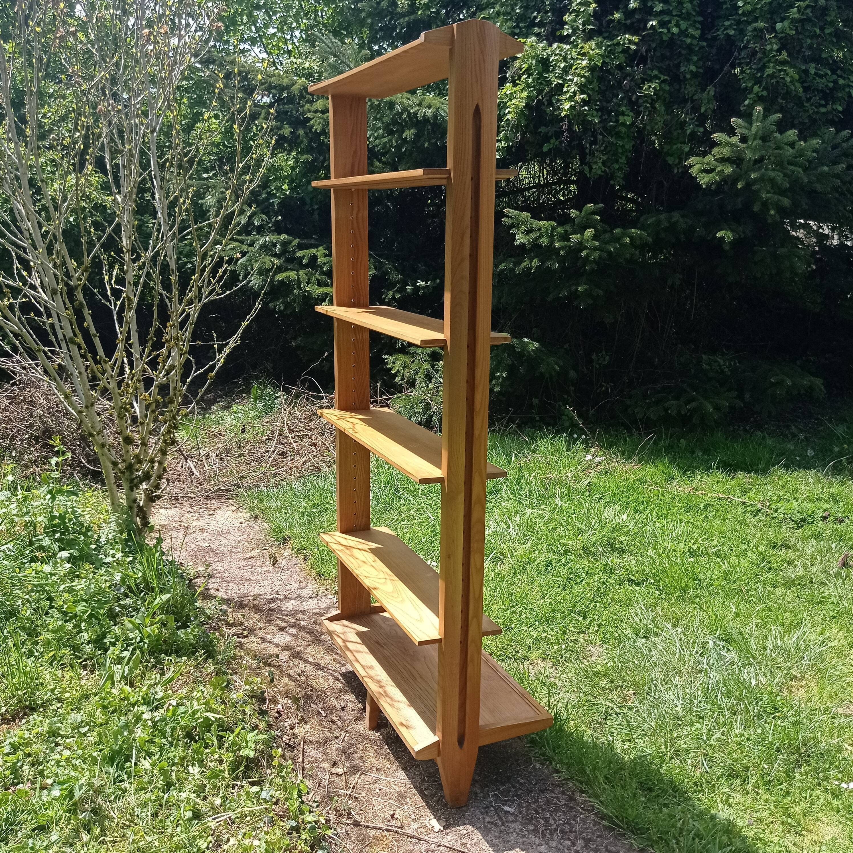 Vintage solid oak library shelf with 6 removable shelves