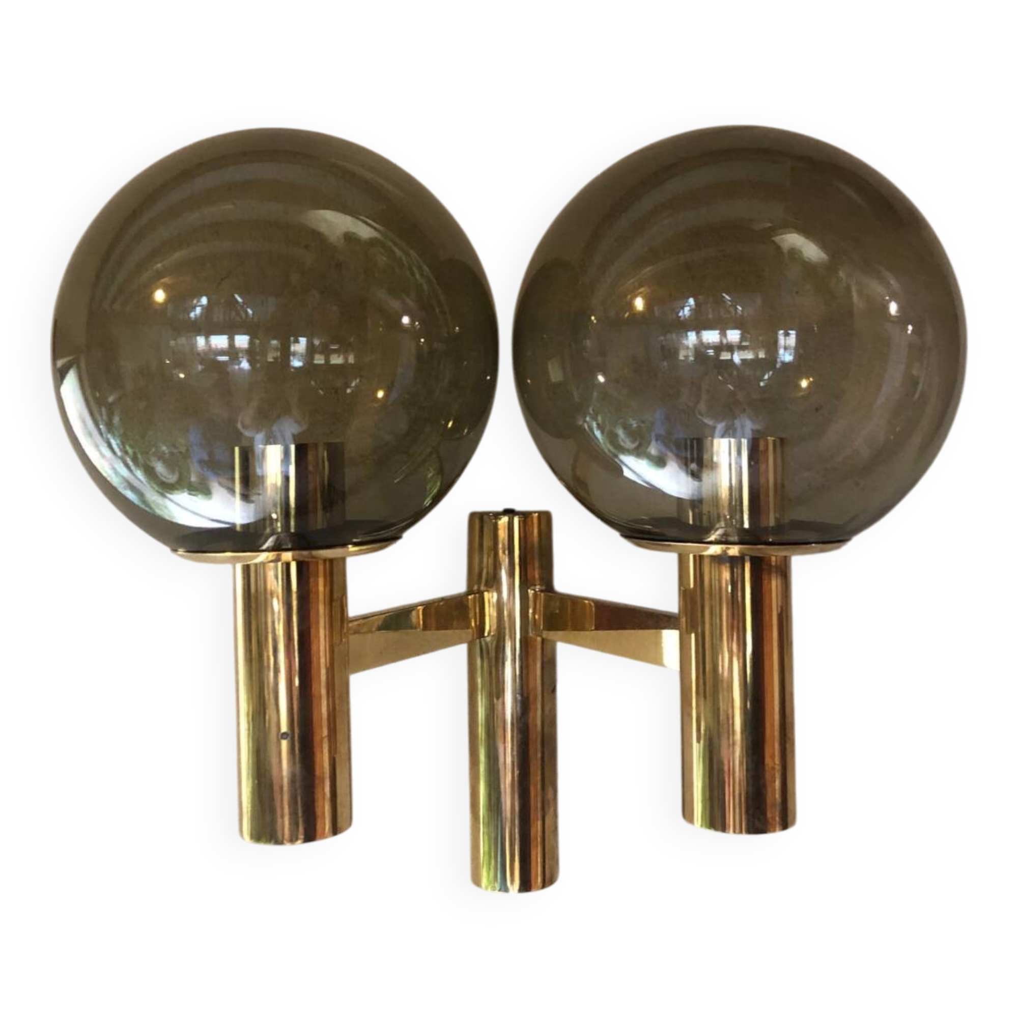 Applique double Ott International en laiton et verre fumé