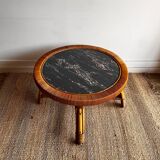 Rattan Bamboo Coffee table Marble top look