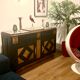 Art deco sideboard in carved oak diamond point, gray marble top