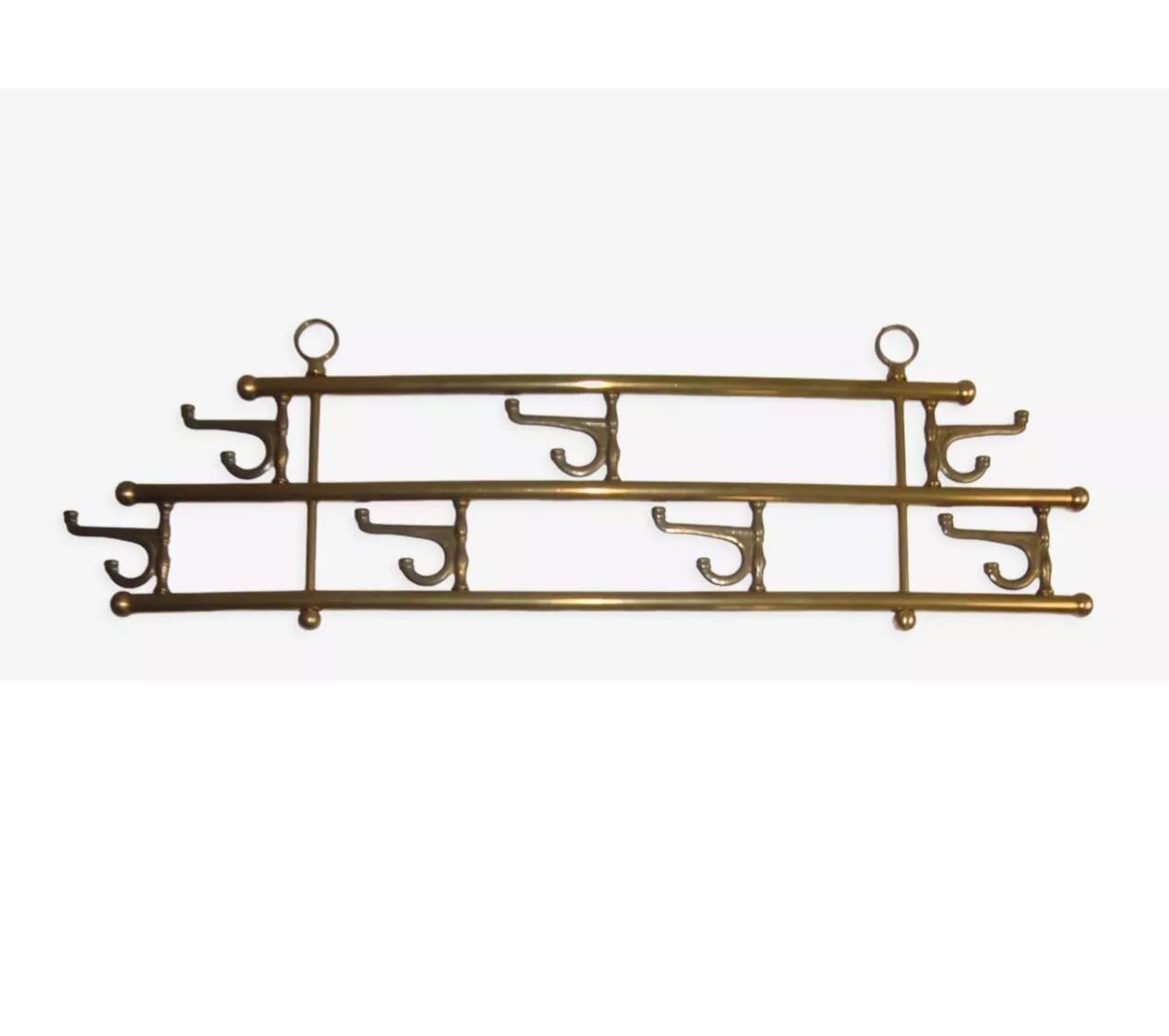 1 of 2 brass coat racks with 7 foldable hooks 1940s art-deco