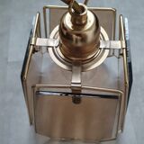 Vintage 70s chandelier in smoked glass and brass