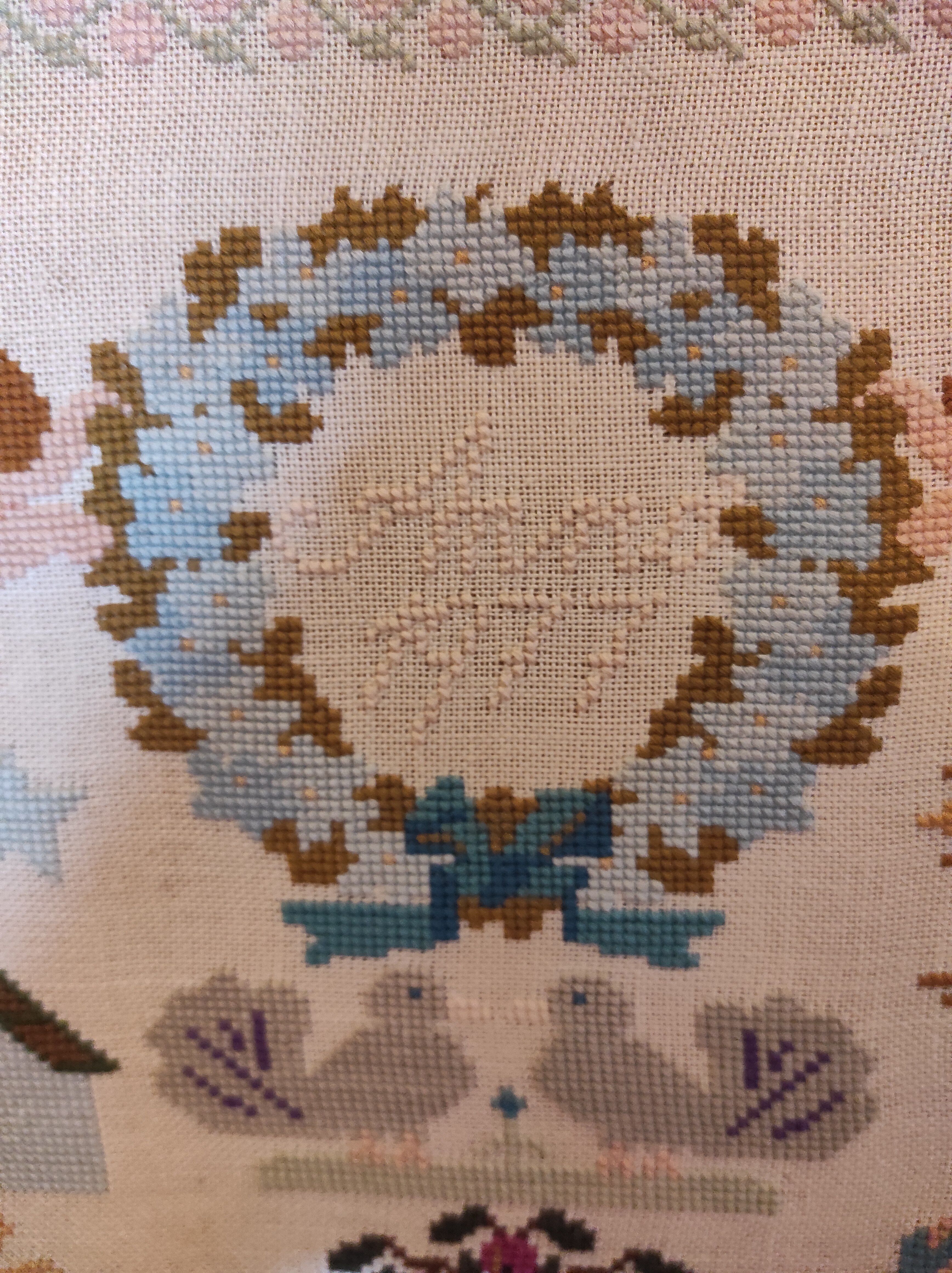 French vintage very large cross stitch sample exercise, 1977