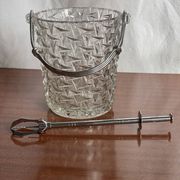 Seau à glace verre  ciselé vintage avec pince