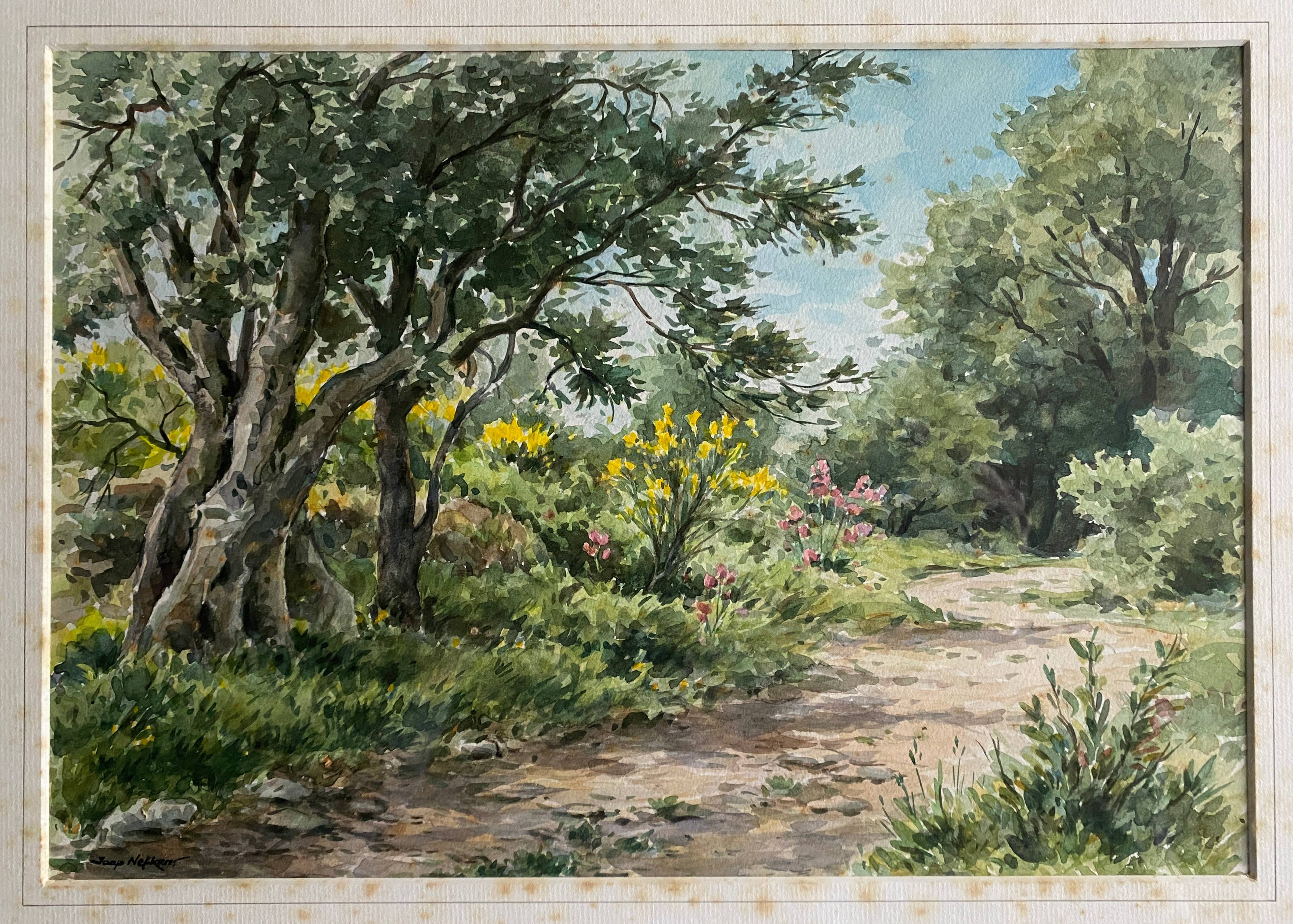 Watercolor Painting Jeep Nefkens (1926/1999) Watercolor "The Garden"