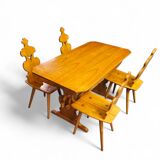 Chaises et table Cepelia Tiroler, ensemble de 5 pièces, Pologne, années 1960, marquées.