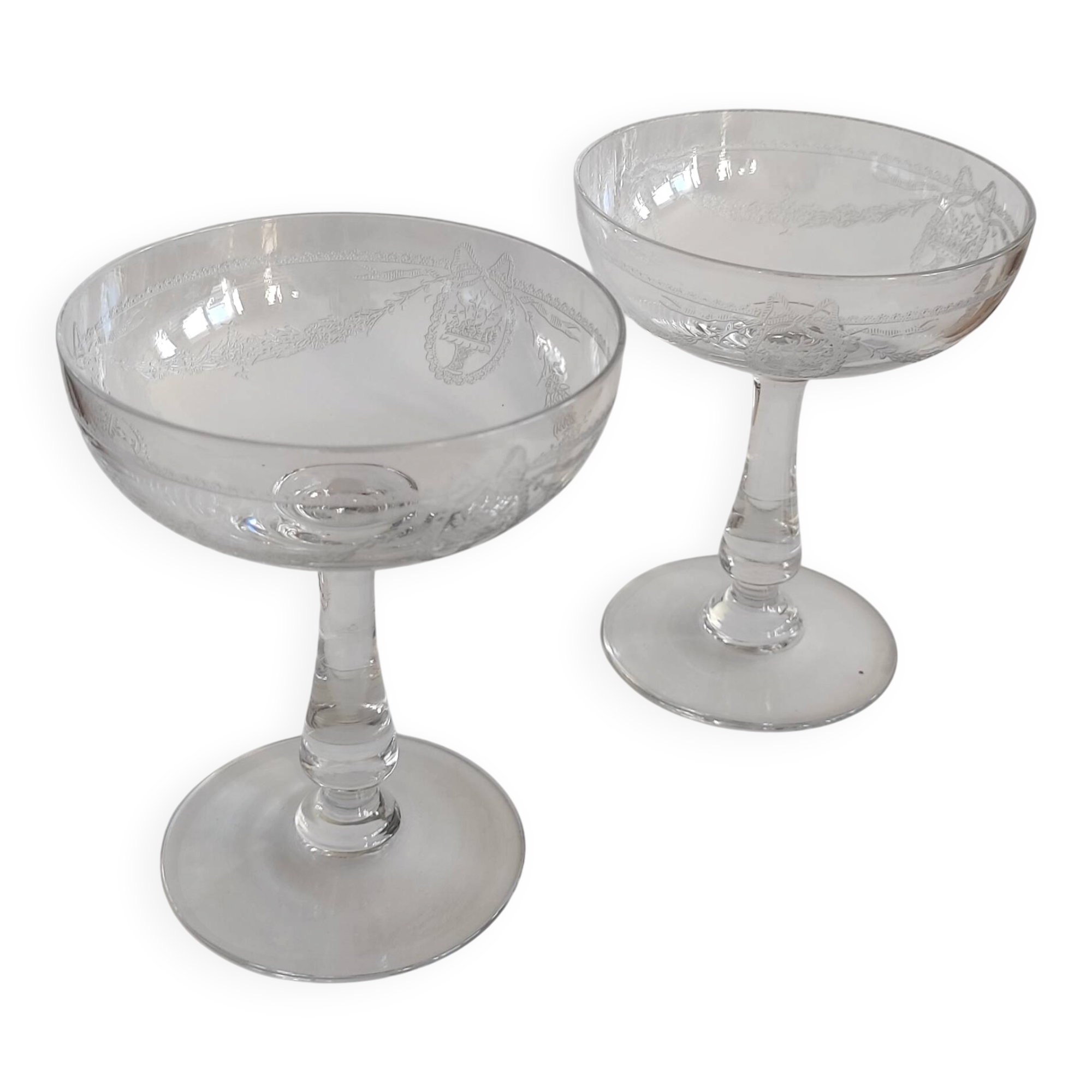 Crystal champagne coupes from Saint Louis.