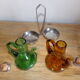 Oil and winery in amber and green sulphur glass