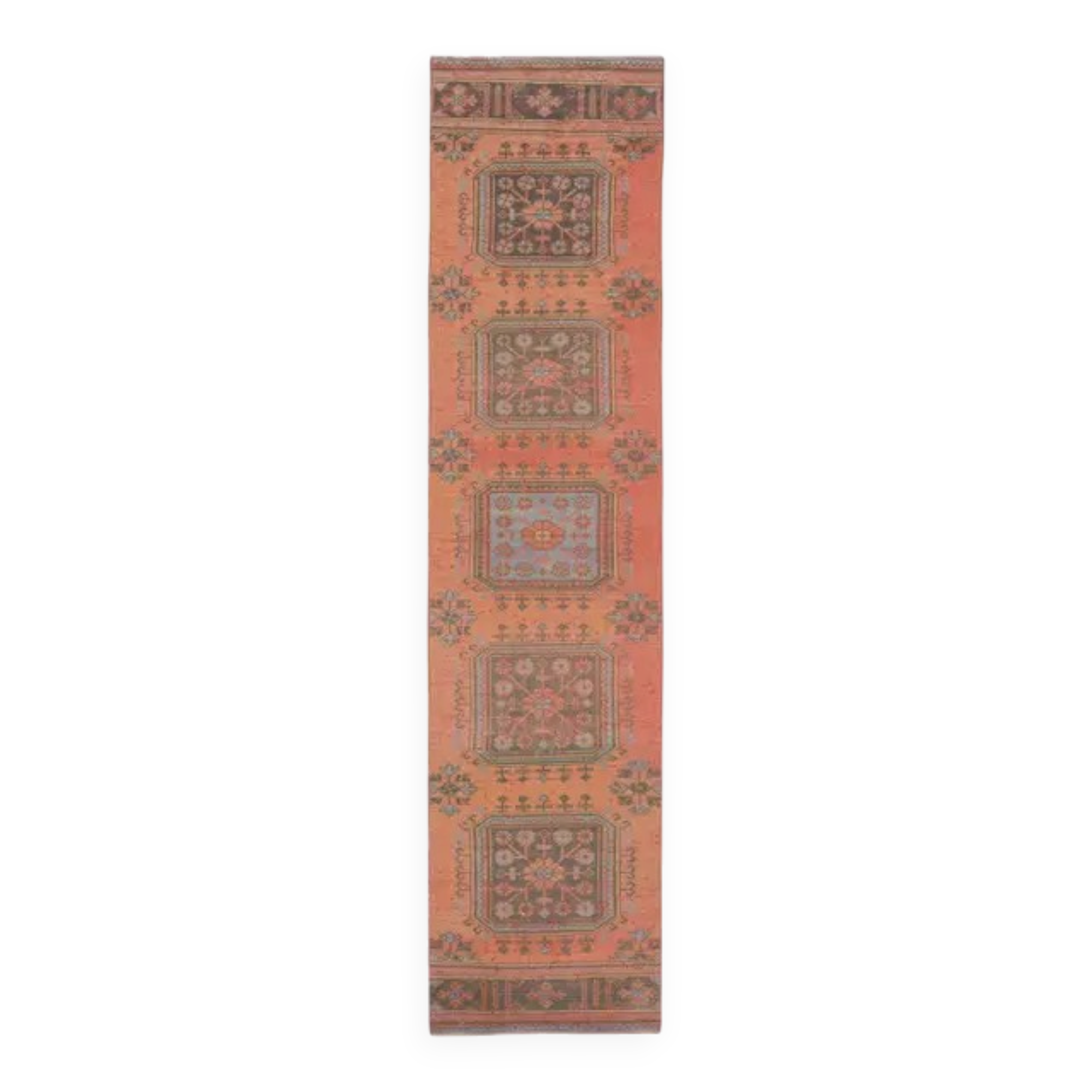 Vintage Turkish Hand-Knotted Wool Cotton Brown Runner Rug 80x336
