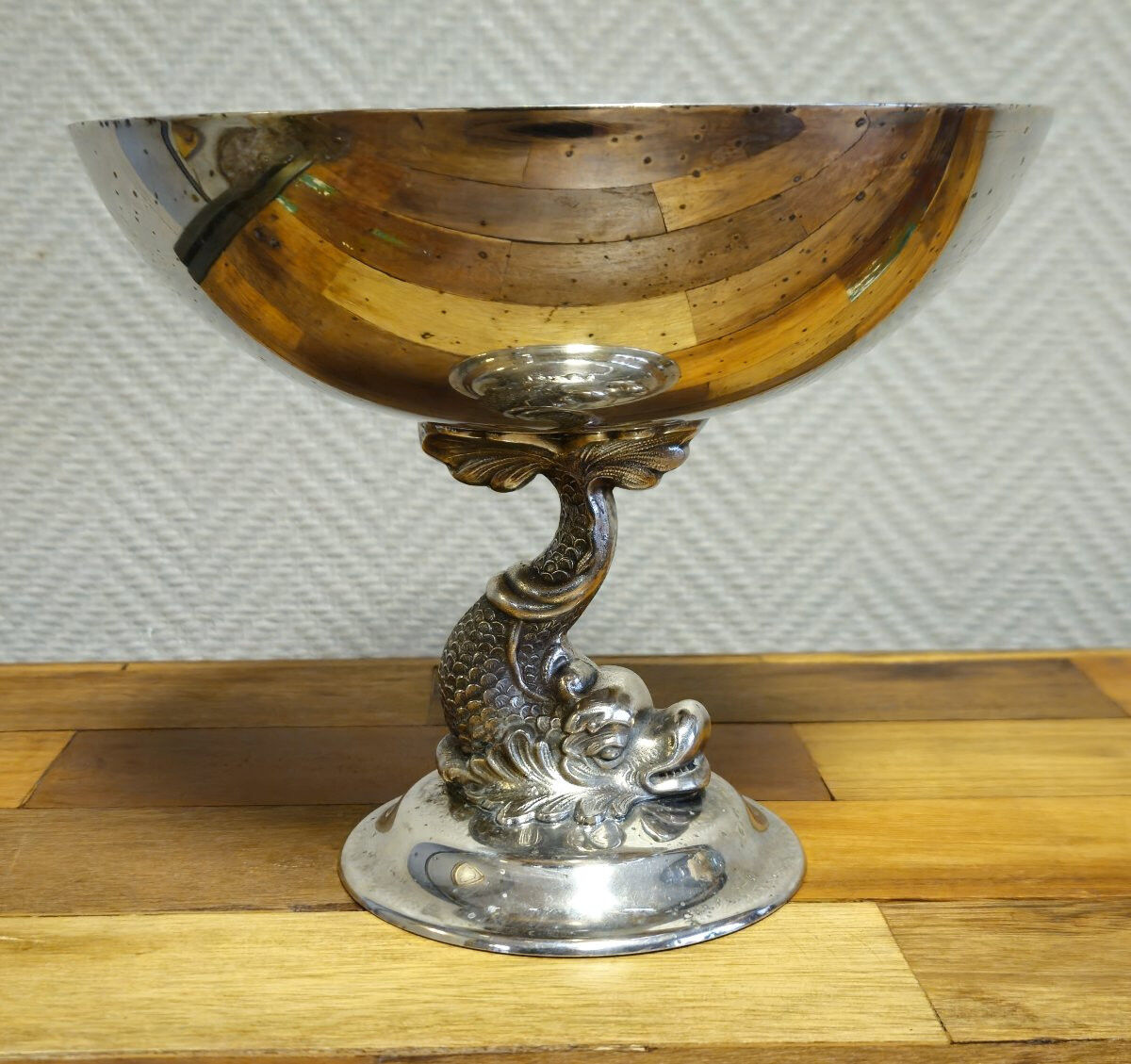 Silver-plated metal stand – dolphin decoration – menesés spain