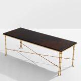 Table basse bambou laiton laque de Chine Maison Baguès 1950