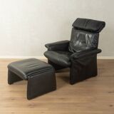 1980s cor armchair and ottoman in black leather