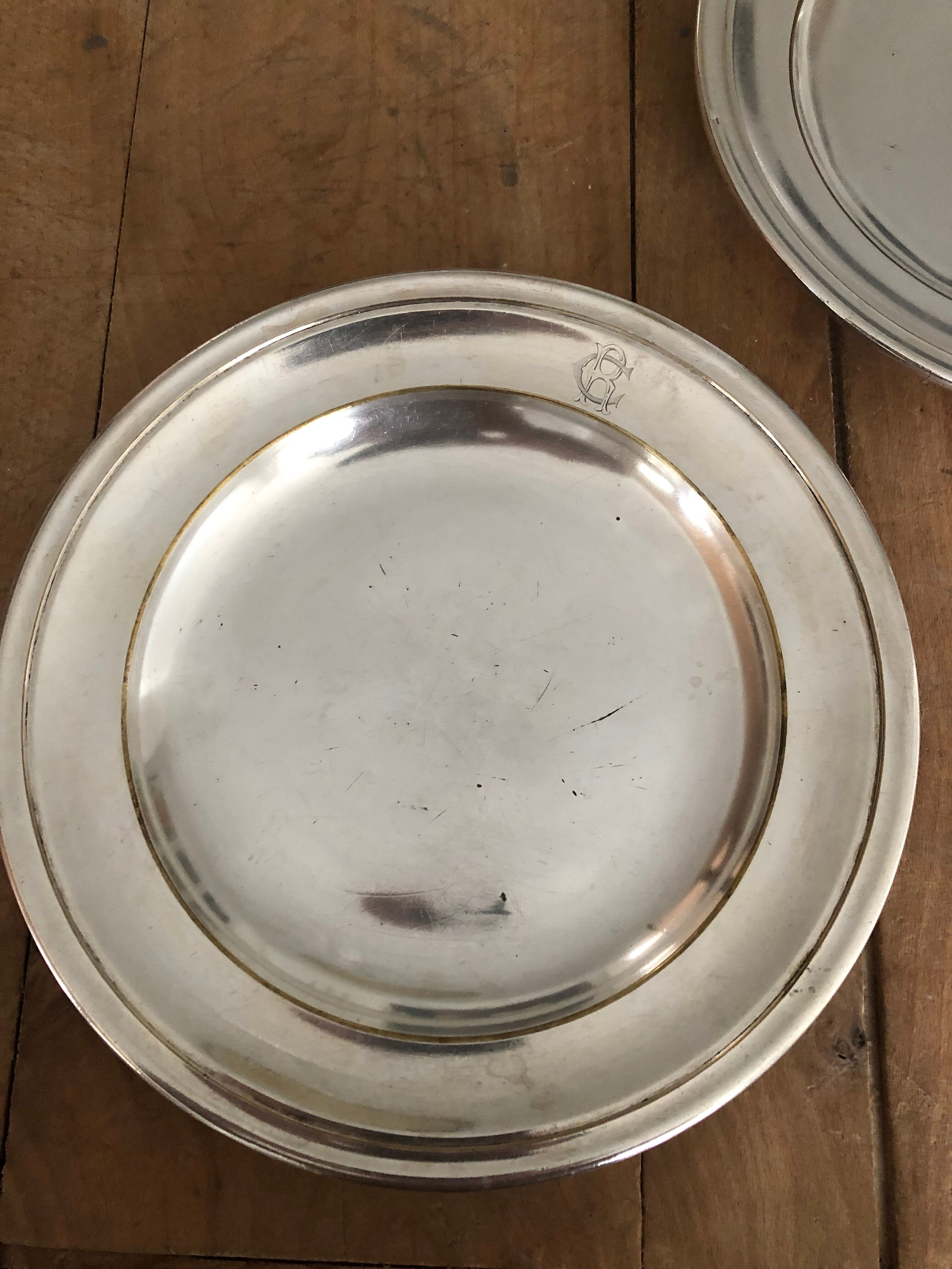 Pair of old silver metal plates