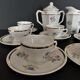 Tea set six cups Limoges porcelain floral decoration