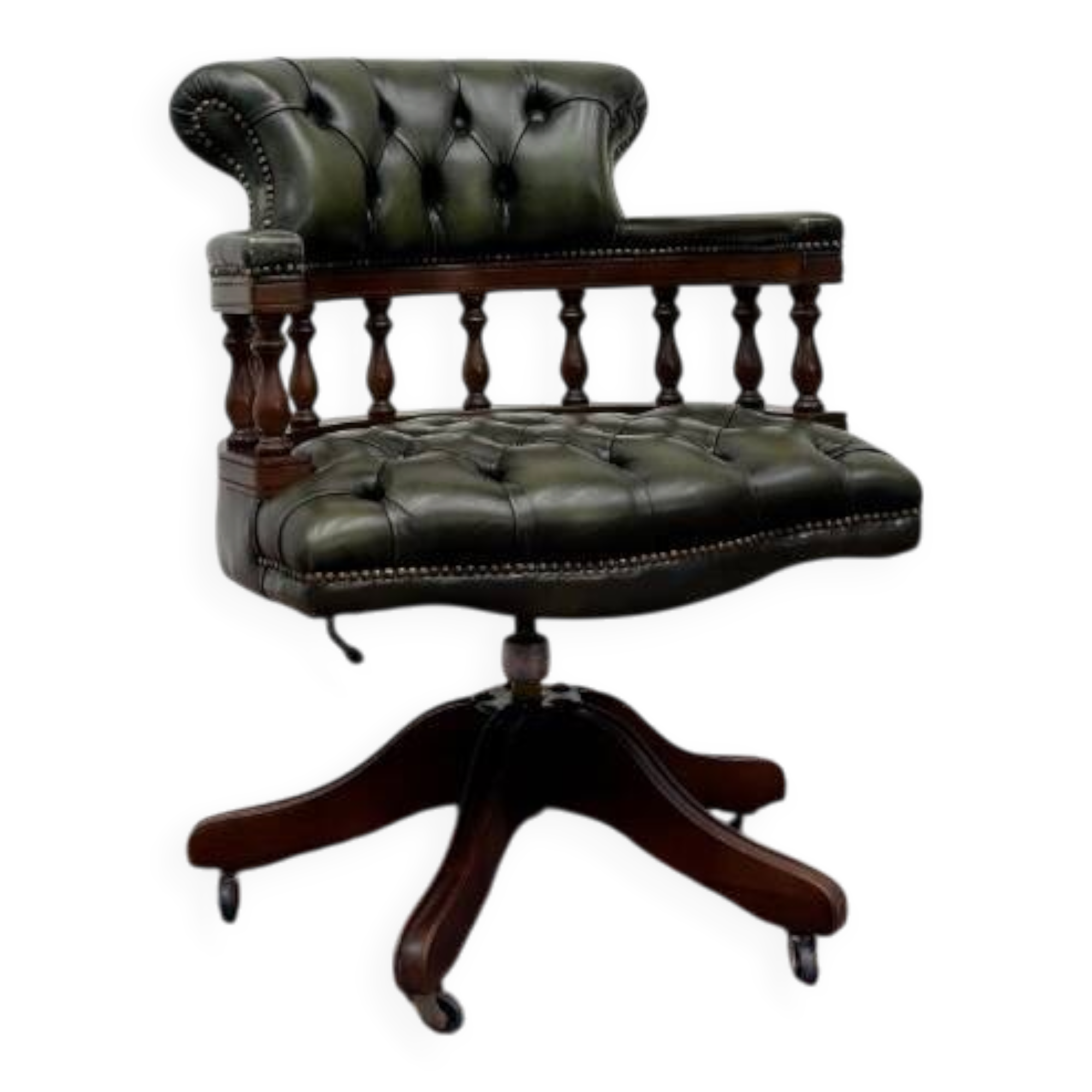 Chaise de bureau Chesterfield anglaise, chaise de capitaine, verte.