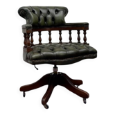 Chaise de bureau Chesterfield anglaise, chaise de capitaine, verte.