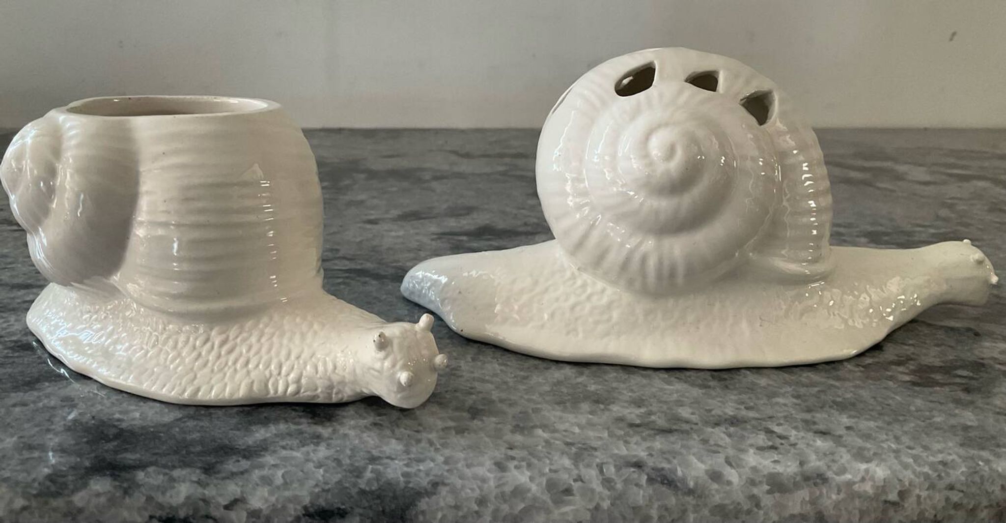 Pair of vintage Italian ceramic flowers and snails