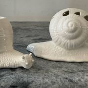 Pair of vintage Italian ceramic flowers and snails
