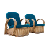 Set de 2 chaises en rotin en laine verte Italie 1950