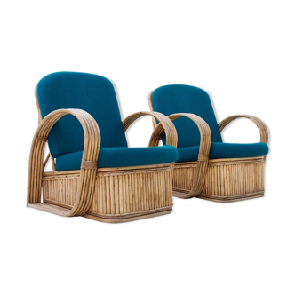 Set de 2 chaises en rotin en laine verte Italie 1950