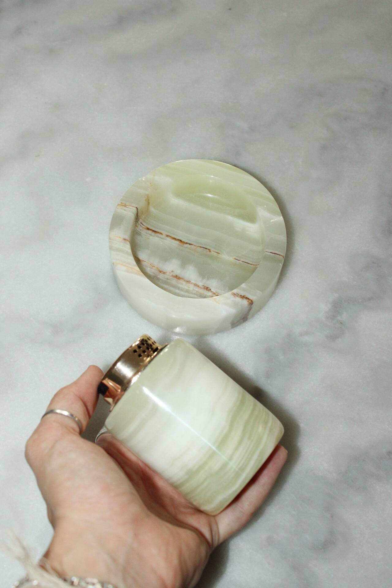 Table ornament in onyx and ashtray - Vintage