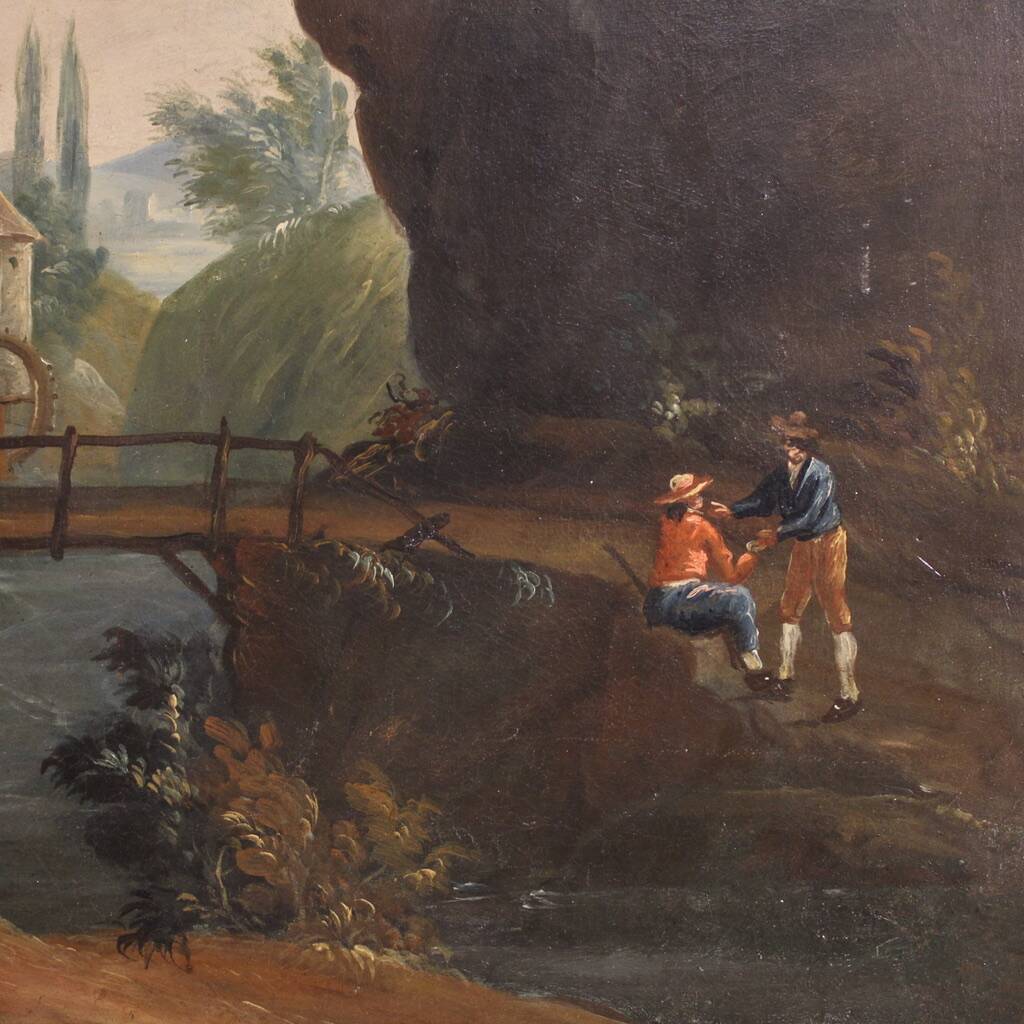 Antique French landscape painting from the 18th century