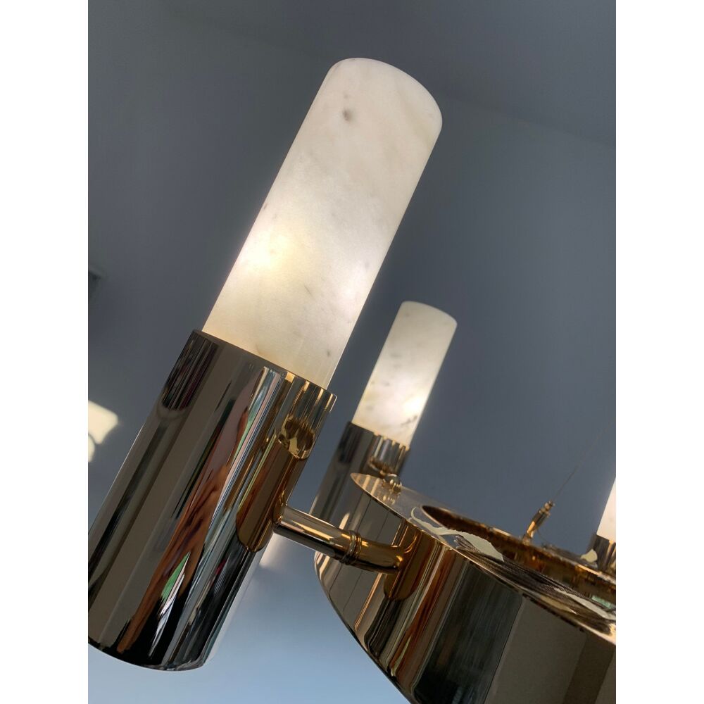 Metal and Carrare marble chandelier
