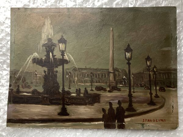 Huile 1950 Paris La Nuit d'Alberto Spadolini