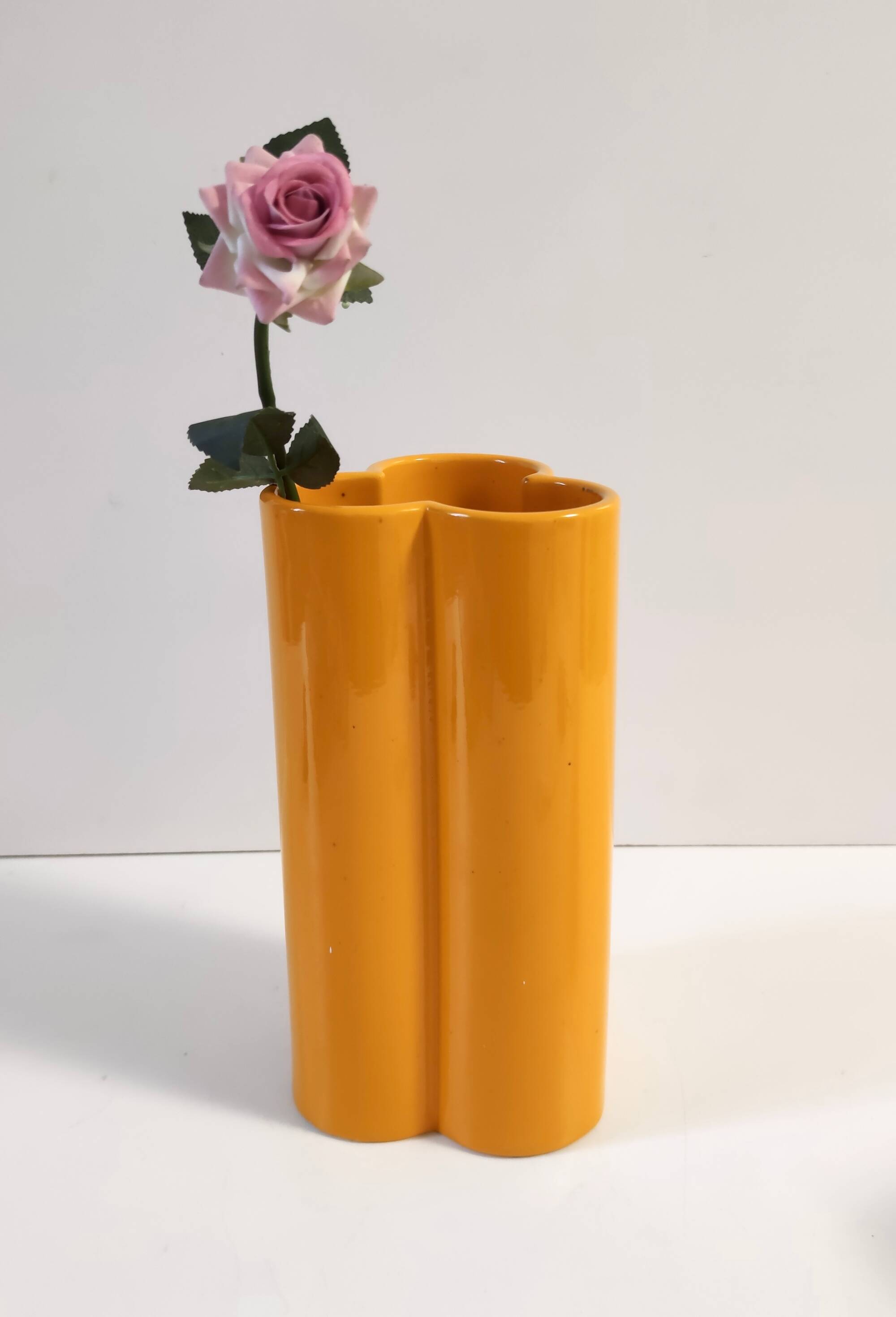Postmodern Orange Yellow Glazed Ceramic Vase, Italy