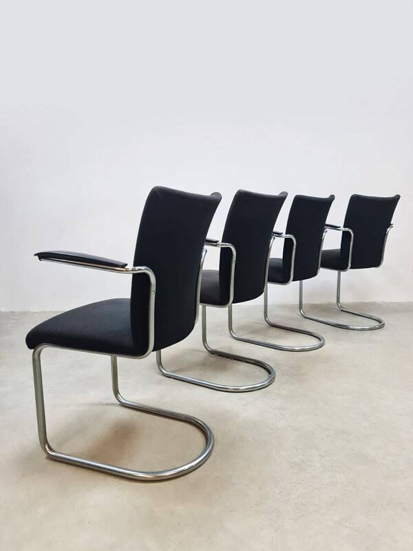 Fauteuils tubulaires de salle à manger de conception hollandaise vintage de Wit