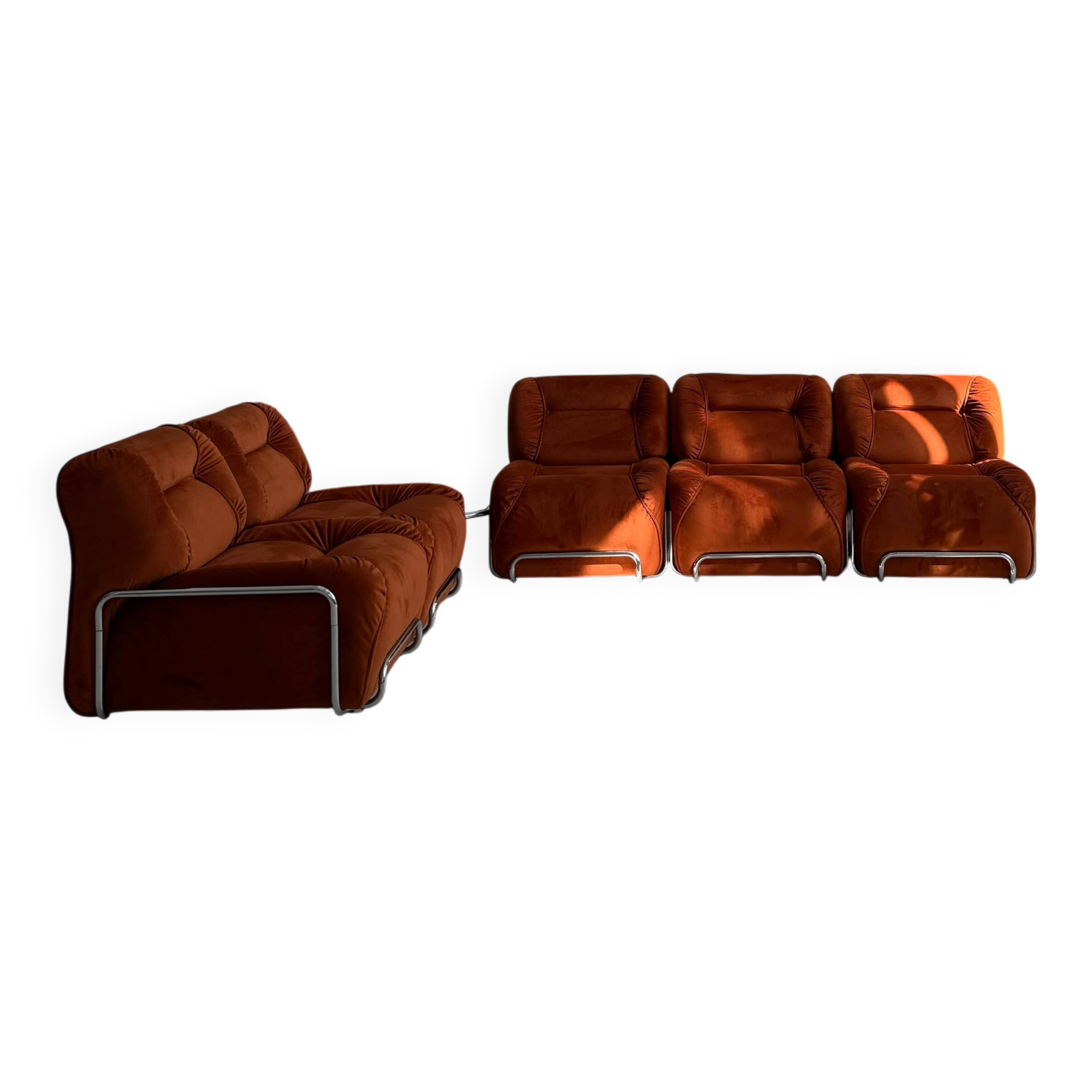 Modular Sofa Incorporated Coffee Table Burnt Orange Velvet