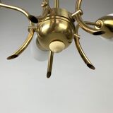Brass and white glass chandelier, 1980
