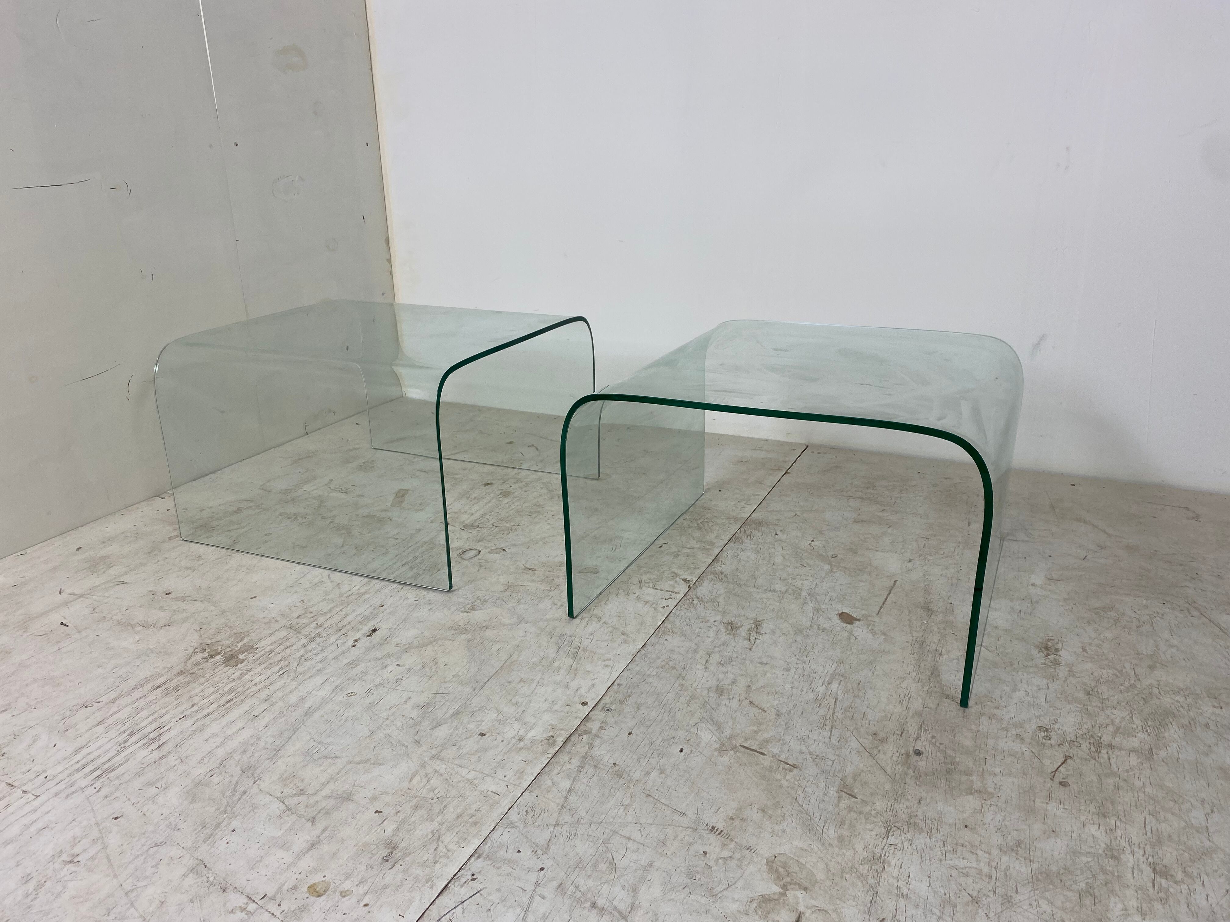 Glass Waterfall Side Tables, 1980s, Set of 2