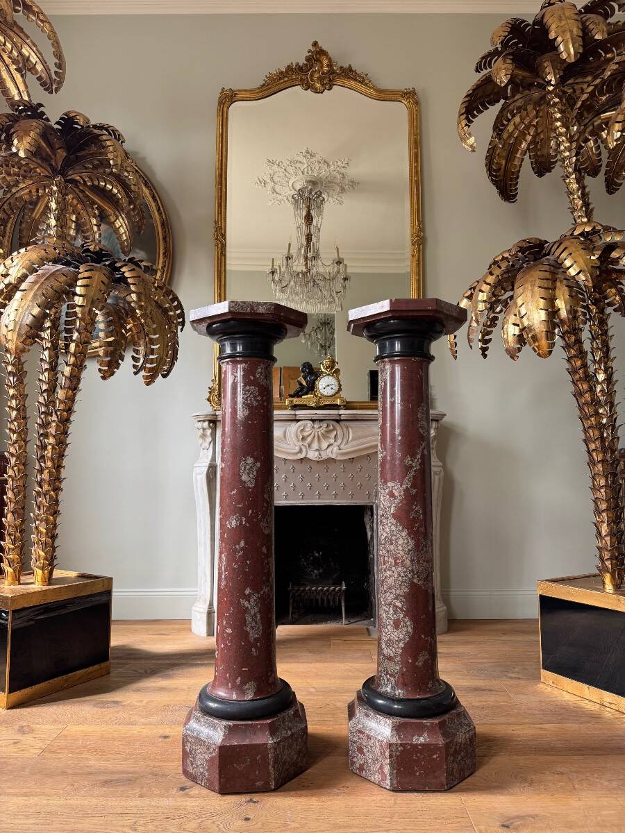 Pair of red scagliola columns, late 19th century.