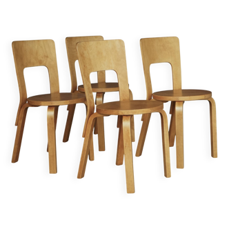 Alvar Aalto model 66 Chairs for Artek. 1940s. Set of 4