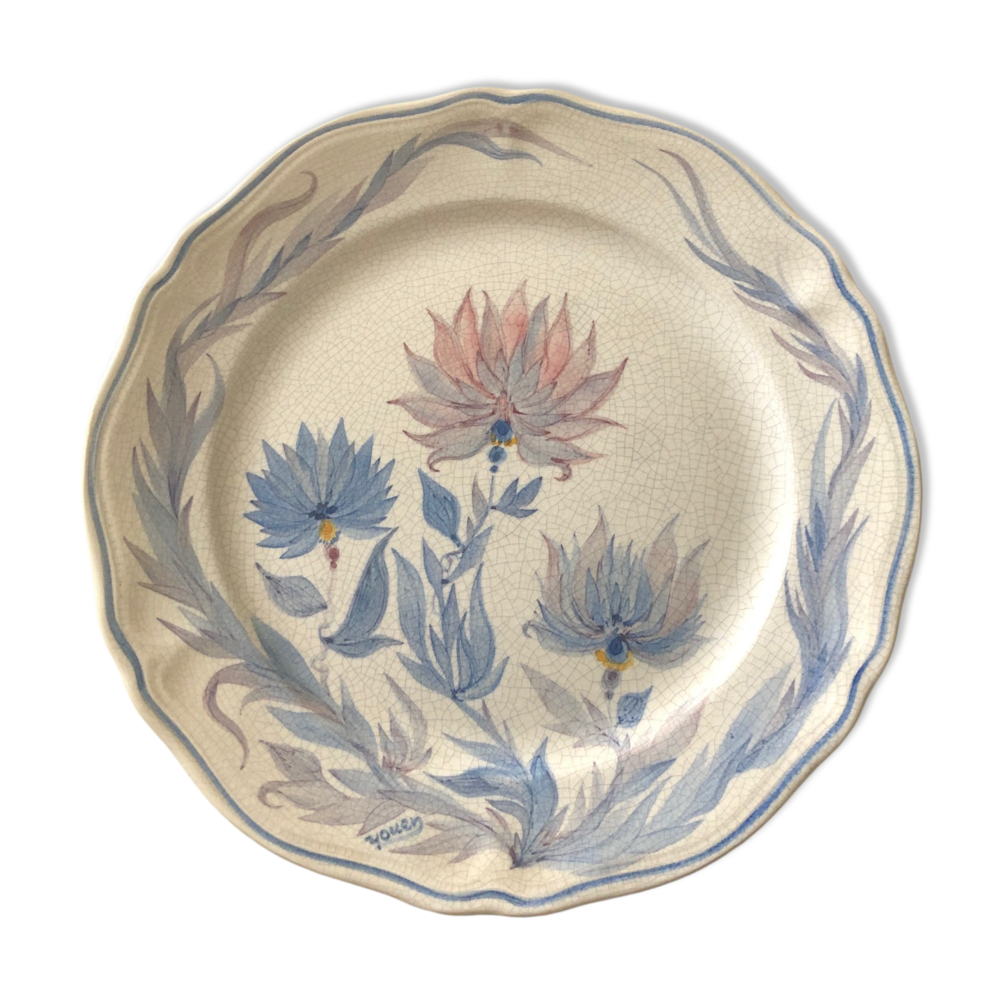 Plate in faience of quimper signed youen