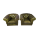 Paire de fauteuils Chesterfield cuir vert